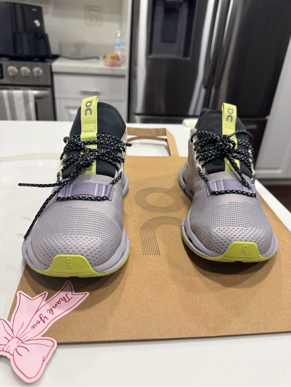 On Running Women's Lavender and Neon Yellow Accent Cloud Sneakers